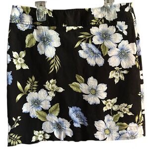Rafaella Black A-Line Skirt White Floral Cotton Blend Career Casual Womens Sz 10